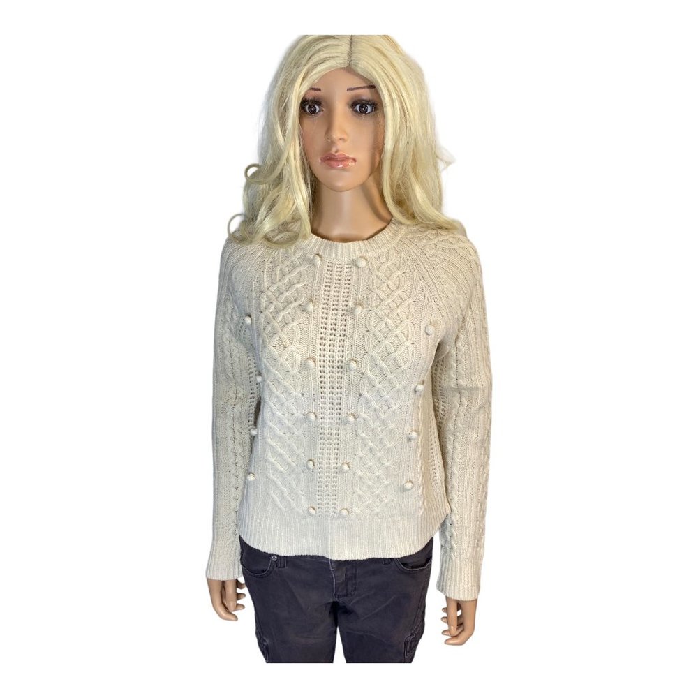 J. Crew Women's Small Lambswool Popcorn Pom Cable-knit Fisherman Sweater HTF - Picture 16 of 16